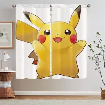 Chiffon Curtain Tiebacks Pikachu Tentacles Youth Room Curtains for Rooms Luxury Curtains for Living Room on Sale Blinds Curls W50xH70cmx2pcs-CL