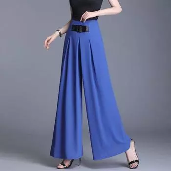 Chiffon High Waist Casual Catwalk Drape Wide Leg Pants Blue pants 66.67cm 2 Waist = 29 yards