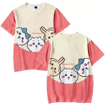 Chiikawa Cartoon Женские и мужские футболки с графическим принтом, с круглым вырезом, свободные, с короткими рукавами, модная мужская одежда, уличная одежда XS