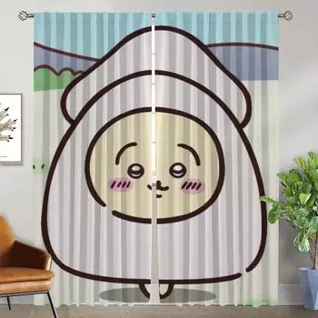 Chiikawaes противомоскитные шторы 2 шт. оконные шторы для комнаты 2 панели домашний интерьер шторы украшение на Хэллоуин перегородка W50xH70cmx2pcs-CL