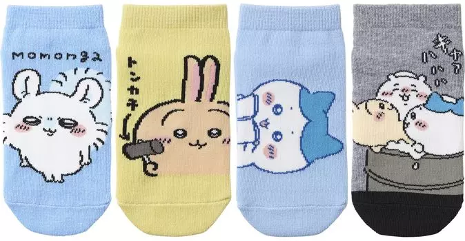 Chikawa Character 4 School 810378 [Okamoto] Socks, Pairs, Socks, Kids, Women, Hachiware, Rabbit, Momonga, Sneakers, 19-24cm