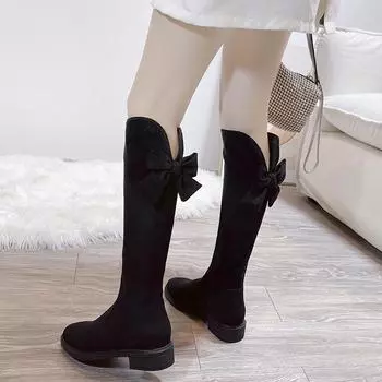 Child but thin boots thick heel long boots small size autumn and winter women s boots small man two cotton knee bow new fashion 33