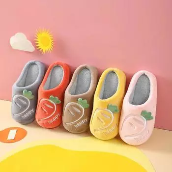 Child House Shoes 2024 Soft Striped Indoor Mute Cotton Slippers Non-Slip Slippers Warm Plush Unisex Comfort Home Floor Slipper 26-27 хаки