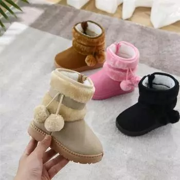 Child Shoes New Trendy Winter Boots for Children Thick Soled Wool Ball Snow Boots Winter Cotton Inserts Girl Sneakers Botas Nia 20insole12.5cm чёрный