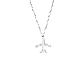 Childlike Personality Sweet Pendant Necklace Schoolgirl Design Diamond-Encrusted Aircraft Collarbone Chain Looks Thin Copper (White Gold)