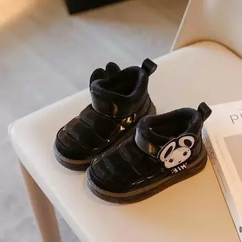 Children Ankle Boots Warm Non-slip Girls Snow Boots with Cute Mouse 2024 Winter New Fashion Kids Short Boots with Thick Fur 22 чёрный