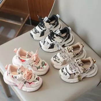 Детские нескользящие кроссовки корейского выпуска, детская спортивная обувь с граффити, модная универсальная обувь 2024 года, осень, новые кроссовки для мальчиков и девочек 21 хаки