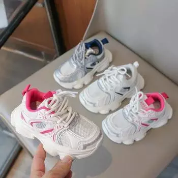 Children Basketball Shoes Non-slip Students Running Shoes Thick Soft Sole 2024 New Fashion Boys Girls Sports Shoes Air Mesh 21 белый