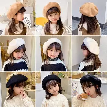 Children Beret for Girls Artist Cute Warm Baby Wool Hat Children s Hats for Winter Retro Vintage Elegant Beret Props Photography