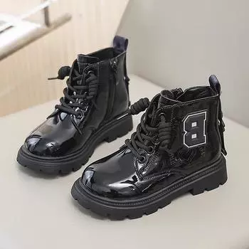 Children Boots British Style Black Pu Leather Ankle Boots Autumn Winter New Fashion Student Boys Girls Boots Kids Top-High Shoes 26 чёрный