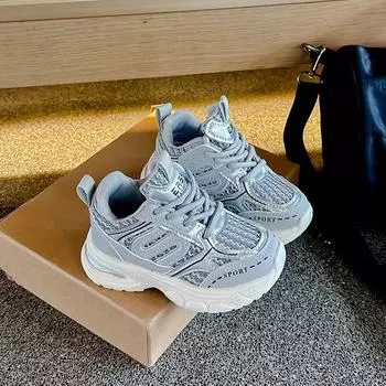 Children Casual Running Shoes Thick Sole 2024 Versatile Spring Autumn Breathable Mesh Sports Shoes for Boys Girls Dirt-proof 21 бежевый