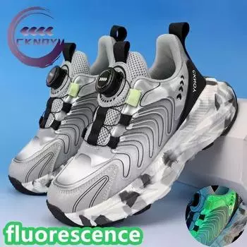 Children Casual Shoes Student Running Shoes Slip Sport Shoe Boy Girl Sneakers Running Shoes New Four Seasons Shoe Mesh Rotating 31(19.0CM) серый