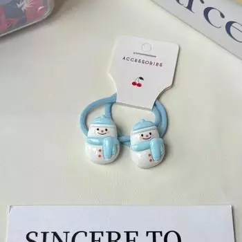 Children Christmas Hair Elastics Holiday Theme Hair Ties for Girls Candy Colors High Elasticity Soft Ponytail Holders Festive Hair Accessories Snowman