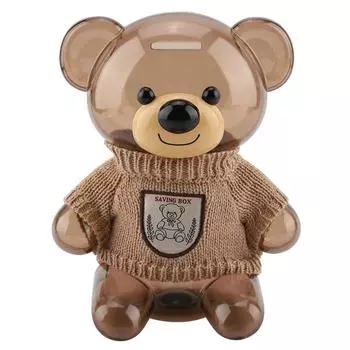 Children Coin Piggy Bank Money Box Cartoon Clothes Bear Plastic Transparent (Cream Colored)