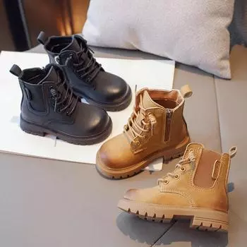Children Fashion Boots Non-slip Kids Ankle Boots Causal Thick Bottom Girls Short Leather Boots All Match All Match Size 26-36 26 чёрный