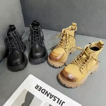 Children Fashion Boots Thick Warm Plush Fur Kids Ankle Leather Boots All Match Thick Bottom Girls Short Boots Anti-Slippery Hot 26 жёлтый