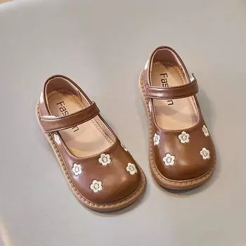 Children Fashion Casual Shoes Flowers Embroidery Hook & Loop Cute Kids Baby Girls Toddler Shoes Classic Hook & Loop Shallow Cute 23 чёрный