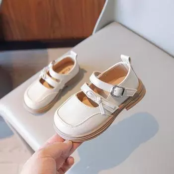 Children Fashion Girls Leather Shoes 2024 New Simple Non-slip Beige Black Bow Simple Kids Loafers for Boys Dropshipping Non-slip 22 хаки