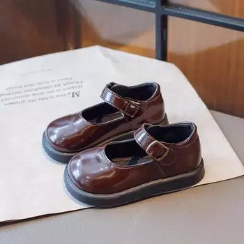 Children Fashion Girls Leather Shoes Black Versatile Soft Round-toe Thick Bottom Uniform School Shoes Drop Shipping Kids Casual 23 бежевый
