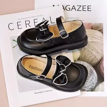 Children Fashion Girls Leather Shoes Versatile Bow Simple Non-slip Kids Casual Shoes Korean Style Loafers Color Matching Flats 26 бежевый