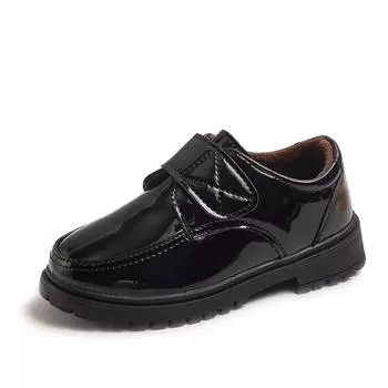 Children Fashion Leather Shoes Boys 2024 Hook & Loop Glossy Simple Black Uniform School Shoes Loafers Kids Shoes Free Shipping 25