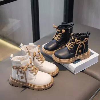 Детская мода Теплые ботинки Девочки Ботильоны Молния Крутые Детские Принцесса Подиум Кожаные ботинки Нескользящие Размер 26-37 Противоскользящие 26 чёрный