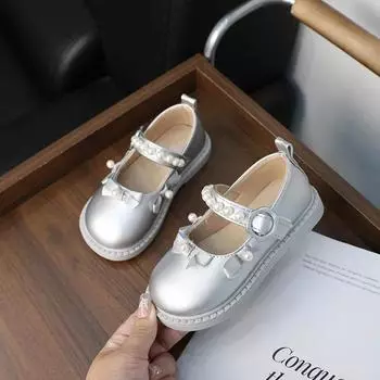 Children Girls Flat Shoes Sweet Chic Kids Leather Shoes Spring Autumn Elegant Causal Princess Shoes for Wedding Party Fashion 21 серебряный