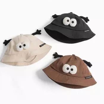 Children ins new cute baby fisherman children cartoon sunshade basin hat male and female babies travel 2-6 years old (48-52 head circumference) чёрный