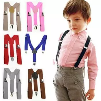 Children Kids Boys Girls Y-Back Suspenders Elastic Adjustable Clip-On Braces бежевый