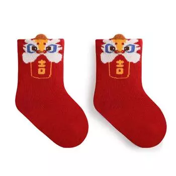 Children Mid Tube Socks Loose Combed Cotton Cute Comfortable Boneless Socks for New Year Gift Red S S