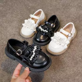 Children Performance Shoes Girls Leather Shoes for Party Wedding Fashion Kids Princess Mary Janes Shoes Sweet All Match 26 чёрный