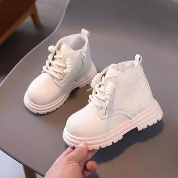 Детские ботильоны на платформе, весна-осень, толстые школьные ботинки для девочек, модные повседневные детские короткие ботинки с нескользящей молнией 21 чёрный