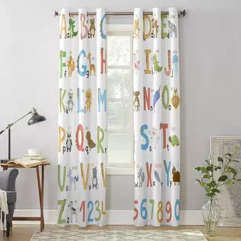 Детские современные оконные шторы с алфавитом и животными для гостиной, спальни, кухонные шторы, шторы 135W x 60H(cm) x1