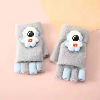 Children s Astronaut Half finger Gloves with Velvet Warm Flip Baby Writing Gloves Cold Proof and Thickened Primary School Students Gloves 4-12 years old