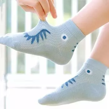 Children s Baby Socks Cotton Cute Print Fashion Boys Girls Comfortable Thin Breathable Cartoon Mesh Socks Summer S синий