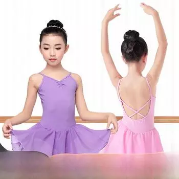 Children s Ballet Costume: Chiffon Princess Skirt with Crossed Suspenders and Open Crotch Bodysuit Size 120 (Height 120-130cm)