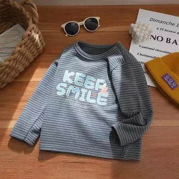 Children s base shirt, long sleeved warm, medium and small children s velvet single top, spring and autumn winter style pullover shirt, worn outside 80cm синий