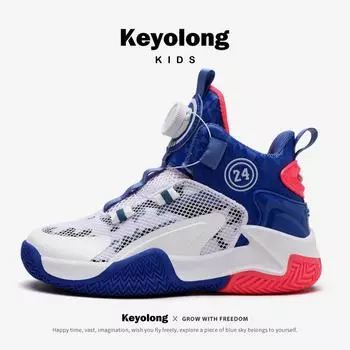 Children s basketball shoes 2024 spring and summer mesh breathable rotating button boys sports shoes actual basketball shoes 31 yards/inner length 19.8cm чёрный