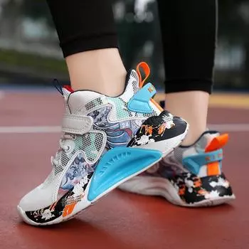 Детские баскетбольные кроссовки для мальчиков, лето 2024, новые студенческие спортивные кроссовки для бега, вращающиеся кнопки, сетка, дышащая 31