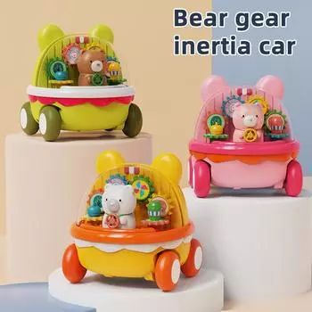 Children s Bear Inertia Gear Puzzle Drop resistant cartoon Car Boy Girl Car toy Gift No battery required