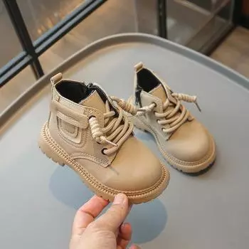 Children s Boots for Girls Round-toe Causal Boys Ankle Boots Fashion Spring Autumn Kids Causal Short Boots Solid Color Versatile 21 бежевый
