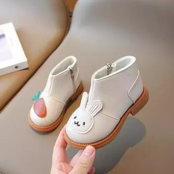 Children s Boots for Girls Winter Cute Toddlers Causal Cotton Boots Fashion Warm Kids Rabbit Ankle Short Boots Plush Warm Zipper 21 коричневый