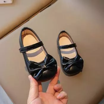 Children s Bow Black Leather Shoes Spring and Autumn New Girls Soft Sole Baby Casual Shoes for Princess Kids Cute School Shoes 21 зелёный