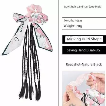 Children s Bow Ponytail False Braids Dopamine Sweet Tie Hair Hair Styling Girl Twist Braid Artificial Hair Bun Kids Bows Hair Band Braids-Nature Black