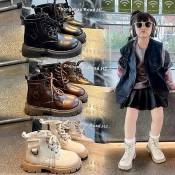 Детские ботинки Martin в британском стиле — популярная модная вещь для девочек, а также маленькие кожаные ботинки на мягкой подошве для мальчиков и одинарные ботинки 21 чёрный