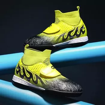 Children s broken nails high-top football shoes, male and female primary school students feet, Velcro, shoelaces-free artificial grass training shoes 29