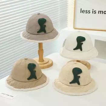 Children s bucket hat autumn and winter cute little dinosaur super cute basin hat infant baby travel warm hat tide 48CM is suitable for 6-24 months хаки