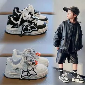 Детские туфли с подвеской в виде мультяшной тарелки, весенние и осенние кроссовки для девочек в корейском стиле, нескользящая обувь для мальчиков с мягкой подошвой 26 чёрный