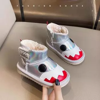 Children s cartoon snow boots 2024 winter new fashion boys cute cotton boots girls Velcro thermal cotton shoes 21 серебряный