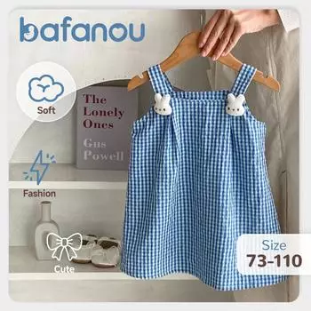 Children s checkered dress summer baby sling plaid printed dress cute cartoon kids girls cotton clothes bafanou 27040 73cm(6-12M)